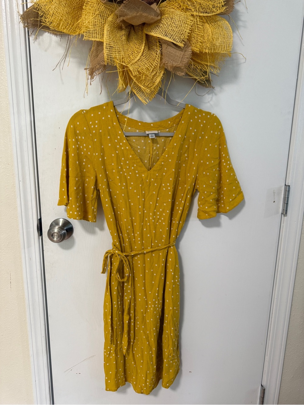 a new day Mustard Polka Dot Tie-Waist Midi Dress 💛